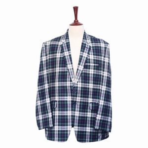 Mens Blazer Tartan Green Blue Ivory Wool Formal Jacket Wedding Sport Coat 48R